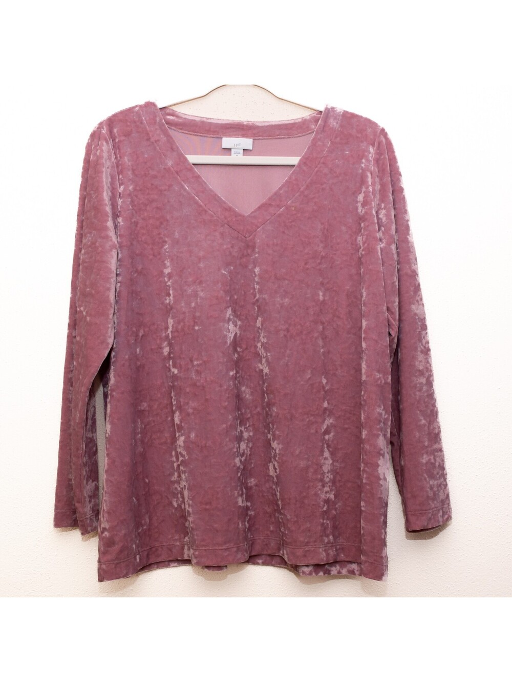 J.Jill Crushed Velvet V Neck Top Mauve Quiet Luxury Cozy Preppy Womens M